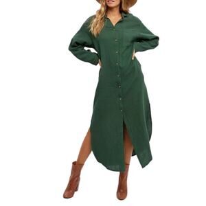 Bluivy Gauze Maxi Shirt Dress size S Green Loungewear resort casual Roll Sleeve